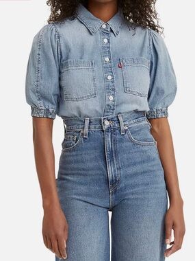 Levi's Light Blue Puff Sleeve Denim XL